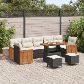 Conjunto de Sofá de Jardim vidaXL de 10 Peças com Almofadas Preto Polirattan Acácia