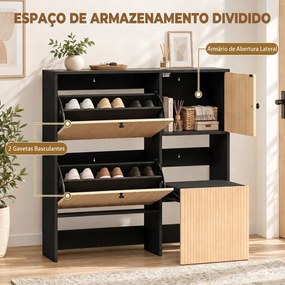 Sapateira Estreita com 2 Gavetas Basculantes Armário Banco Oculto e Prateleiras Ajustáveis 8-10 Pares 100x23,8x100 cm cor Carvalho