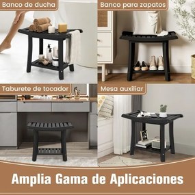 Banco de banho curvo para idosos HDPE impermeável 60,5 cm x 34 cm x 48 cm Preto