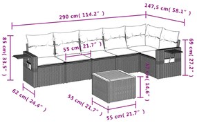 7 pcs conj. sofás jardim c/ almofadões vime PE bege misturado