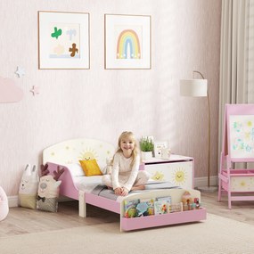 Cama Infantil para Crianças +3 Anos 70x140 cm em Madeira (Colchão não incluído) com Armazenamento e Desenhos de Estrela Rosa