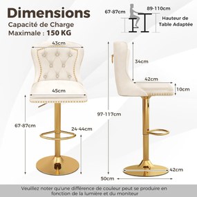 Conjunto de 2 cadeiras de bar com apoio para os pés e base de metal galvanizado de 2 camadas - cinza