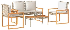 4 pcs conj. lounge jardim c/ almofadões vime PE mistura beges