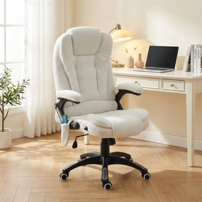 Cadeira de Massagem com 6 Pontos Reclinável até 130° com Função de Aquecimento Tecido em Borrego 67x74x107-116 cm Branco