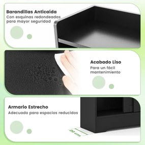 Armário de Cozinha ou Casa de Banho 60 x 20 x 80 cm com porta-papel higiênico, compartimento para escova e prateleiras ajustáveis com 2 portas desliza