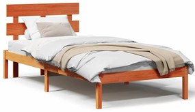 Estrado de Cama com Cabeceira Castanho 90x190 cm Madeira Maciça de Pin