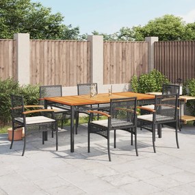 vidaXL 7 pcs conjunto de jantar p/ jardim c/ almofadões vime PE preto