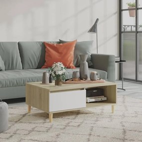 vidaXL Mesa de centro 90x60x35 cm contraplacado branco/carvalho sonoma