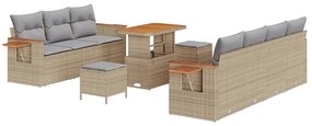 Conjunto de Sofá Jardim de 10 Peças com Almofadas Bege Rattan Poliméri