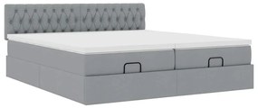 Estrutura de cama otomana com colchões tecido cinzento claro