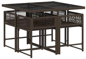 5 pcs conjunto jantar p/ jardim c/ almofadões vime PE castanho