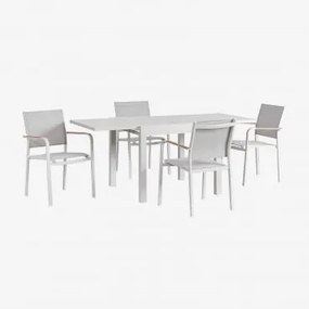 Conjunto De Mesa Retangular 90-180x90 Cm Extensível Em Alumínio Starmi E 4 Cadeiras De Jardim Empilháveis Em Alumínio Archer Gardénia Branco - Sklum