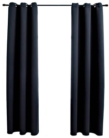 vidaXL Cortinas Blackout com Argolas 2 peças Tecido Preto 97x213 cm
