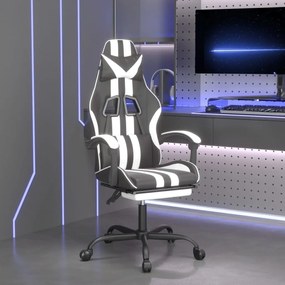 vidaXL Cadeira de gaming c/ apoio pés couro artificial preto/branco