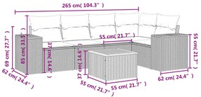 6 pcs conjunto de sofás p/ jardim com almofadões vime PE bege