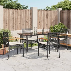 vidaXL 5 pcs conjunto de jantar p/ jardim c/ almofadões vime PE preto