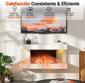 Lareira elétrica de parede 82 x 20,6 x 41,8 cm de 32″ com prateleira flutuante, luzes LED com 12 cores de chama e proteção contra sobreaquecimento, co