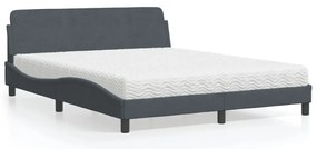Cama com colchão 160x200 cm veludo cinzento-escuro