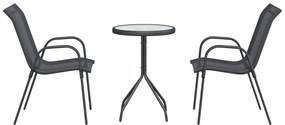 Conjunto Bistro de Jardim de 3 Peças Cinza Textilene e Aço
