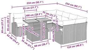 Conjunto de Jantar de 11 Peças para Jardim com Almofadas Polirattan Be