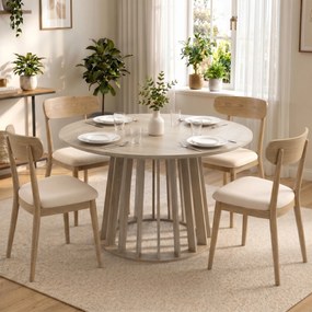 Mesa de jantar redonda para 4 a 6 pessoas, Ø 120 x 75 cm (CADEIRAS NÃO INCLUIDAS), mesa de cozinha com base robusta em ripas, madeira natural