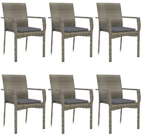 7 pcs conjunto jantar jardim c/ almofadões vime PE preto/cinza