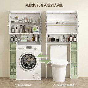 Armário sobre Sanita com Prateleira Ajustável 2 Portas Suporte para Papel Higiênico Armário para Máquina de Lavar 80x19,5x170 cm Branco