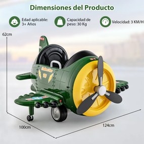 Avião elétrico para crianças com joysticks de controlo remoto Perfis aerodinâmicos dobráveis e hélice rotativa Verde
