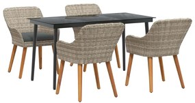 Conjunto de sala de jantar 5 pcs Cinza claro e preto Largo