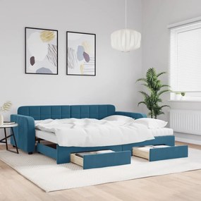 Sofá-cama com gavetão e gavetas 90x200 cm veludo azul