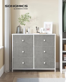 Cómoda com 6 gavetas em tecido com estrutura metálica e organizador 30 x 80 x 71 cm cinza claro, branco