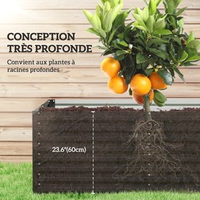 Floreira elevada galvanizada retangular para exterior - fundo aberto - 240 x 120 x 60 cm, cinzento
