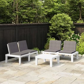 vidaXL 3 pcs conjunto lounge de jardim com almofadões plástico branco
