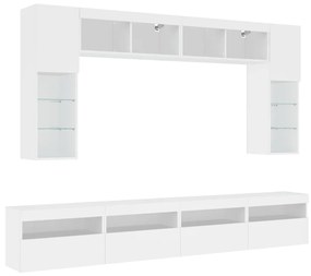 8 pcs conjunto de móveis de parede para TV com luzes LED branco