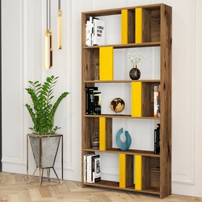 Estante Lima – Nogueira e Amarelo – 90x180x20 cm