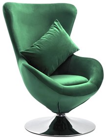 Cadeira giratória forma de ovo c/ almofadão veludo verde-escuro