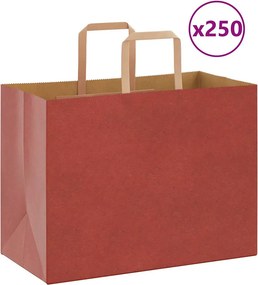 vidaXL Sacos de papel 250 unid com alças vermelhas 32x17x25 cm
