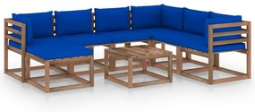 8 pcs conjunto lounge de jardim com almofadões azuis