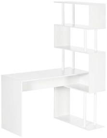 HOMCOM Secretária de Canto Secretária de Computador em Forma de L com Prateleiras de 4 Níveis em Madeira 120x80x176 cm Branco | Aosom Portugal