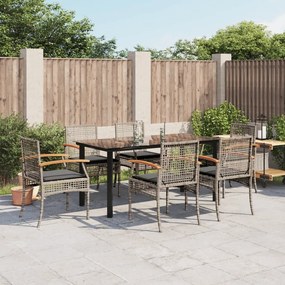 vidaXL 7 pcs conjunto de jantar p/ jardim c/ almofadões vime PE cinza