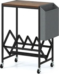 Suporte para gira-discos com armazenamento 49,5 x 30 x 64 cm para discos de vinil e revistas com rodas Castanho
