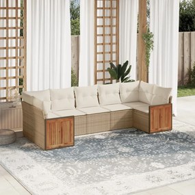 7 pcs conjunto de sofás p/ jardim com almofadões vime PE bege