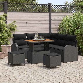 Conjunto de Sofás de Jardim vidaXL de 8 Peças com Almofadas Preto Rattan Poly Acácia