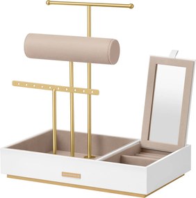 Suporte para joias com espelho 17 x 27 x 29 cm – ideia para presente, dourado e branco