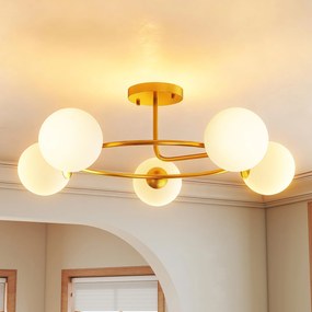 Candeeiro de teto moderno, candeeiro de teto com 5 luzes com casquilho G9, montagem semi-embutida, dourado e branco