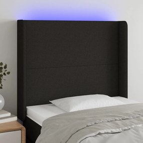 Cabeceira de cama c/ luzes LED tecido 93x16x118/128 cm preto