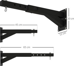 Suporte para Saco de Boxe (NÃO INCLUIDO) de Parede com Distância Ajustável de 45-65 cm Gancho Giratório de 360° e Correntes Preto