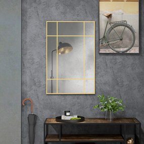 Espelho de Parede Retangular 90x60 cm com Moldura de Metal Espelho Decorativo para Sala Quarto Entrada Dourado