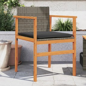 Cadeiras de jardim c/ almofadões 2 pcs vime PE/madeira cinza