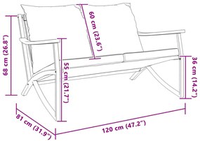 Banco de jardim com almofadões 120 cm aço preto